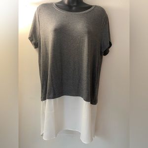 NWT- Apt.9 Women’s size Large short sleeve blouse. Gray with sheer white bottom